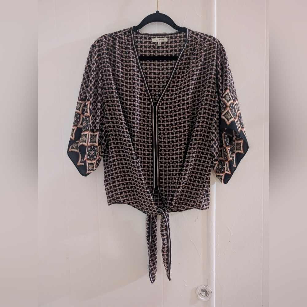 Max Studio Elegant Black and Cream Patterned Blouse